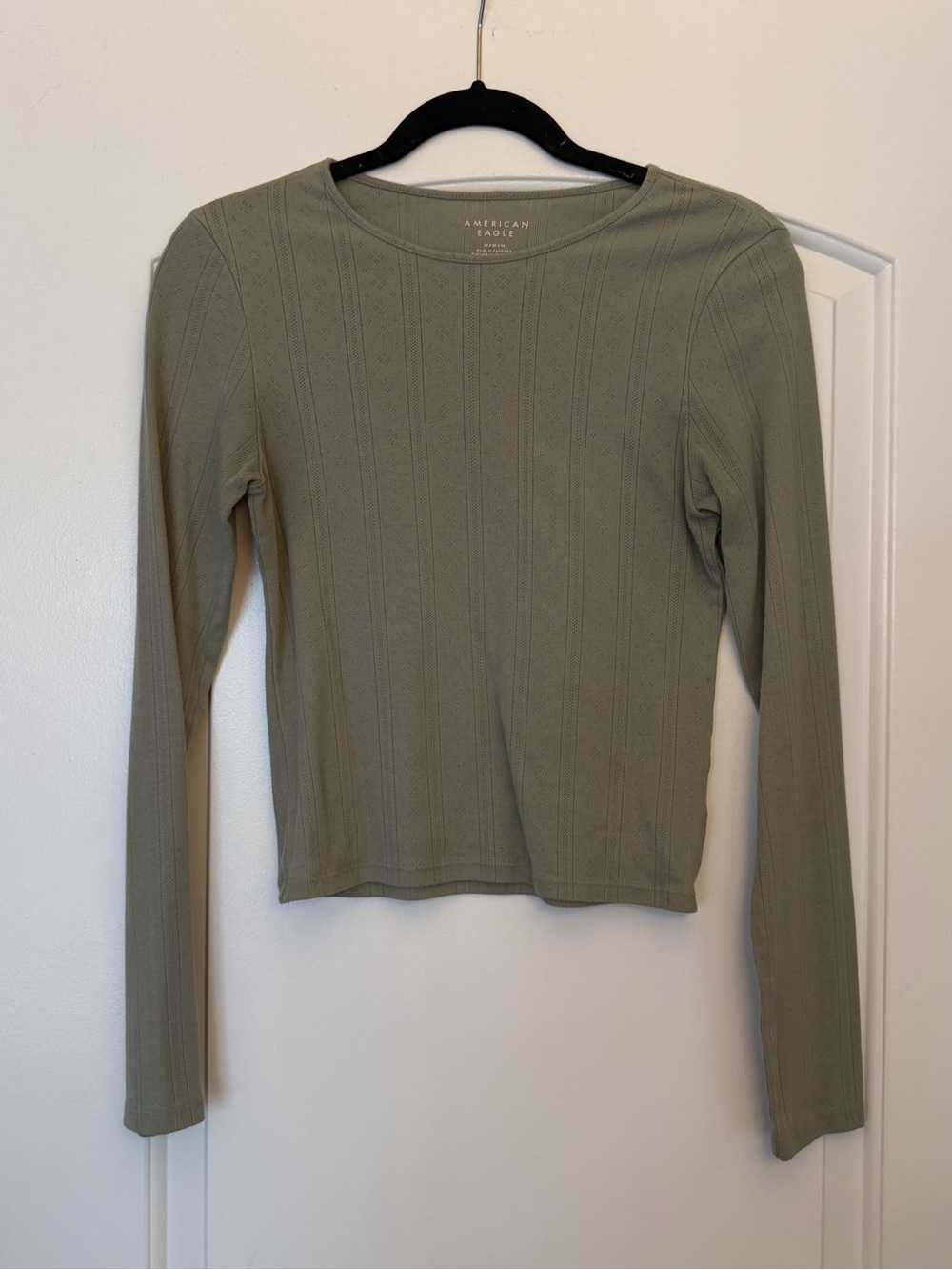 American Eagle Outfitters Sage Olive Ribbed Long Sleeve Top